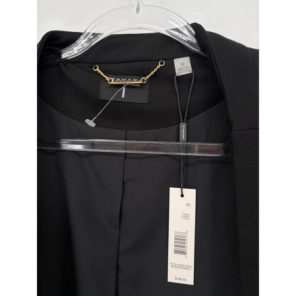 Tahari Women's Black Blazer Size 10 Gold Zip Pockets NWT $98